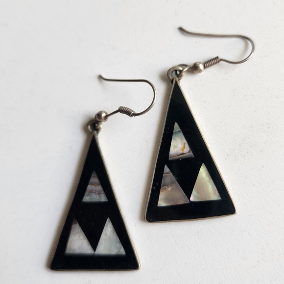 🕰HOLD🕰 Sterling & Onyx & MOP Earrings - Picture 1 of 4